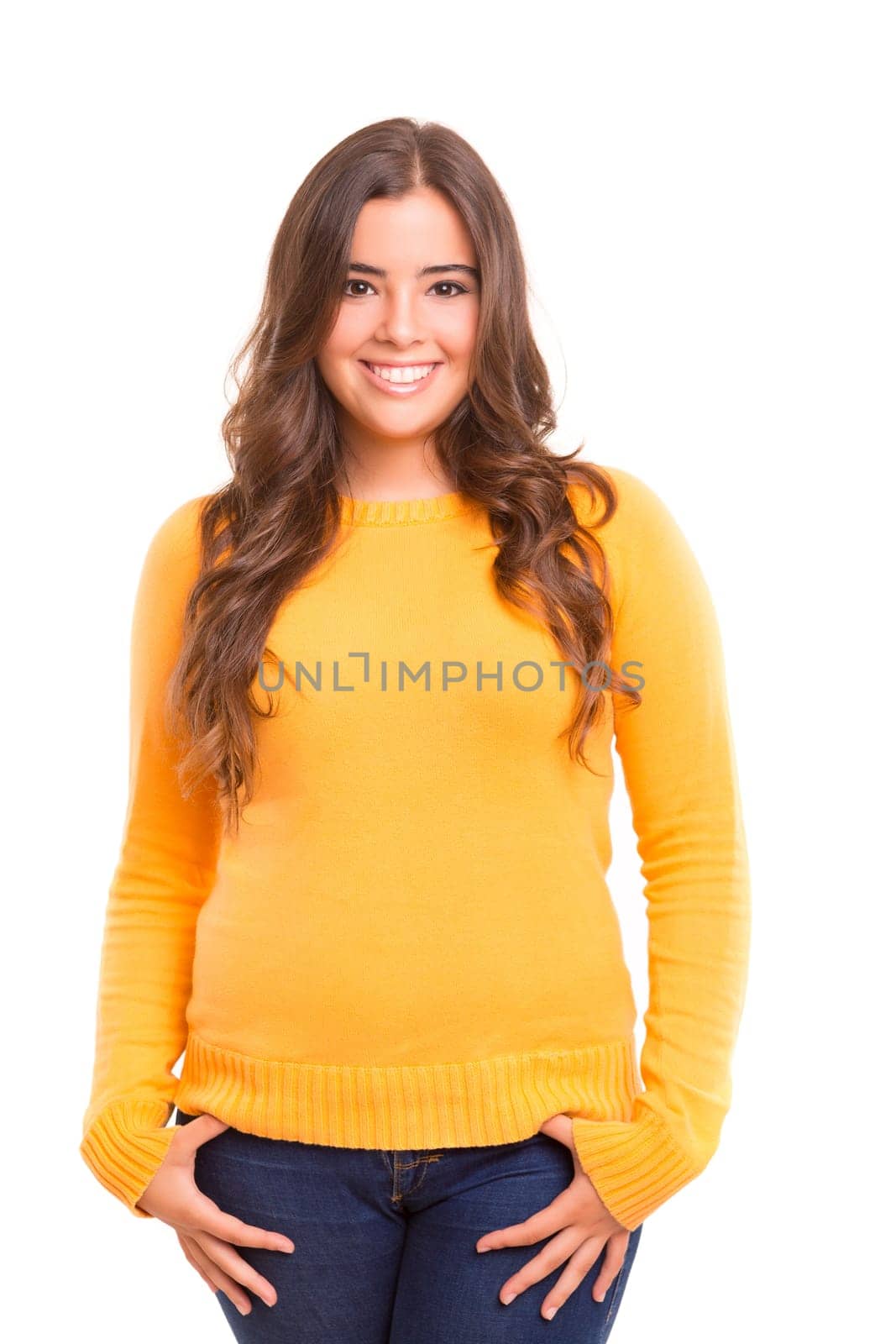 Young student woman posing over white background