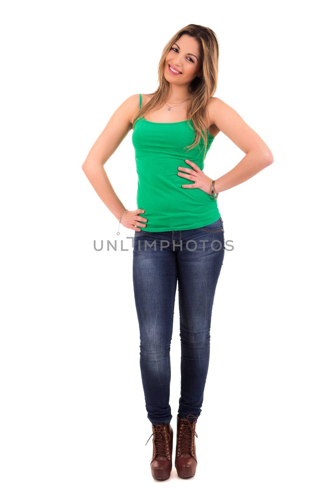 Young student woman posing over white background