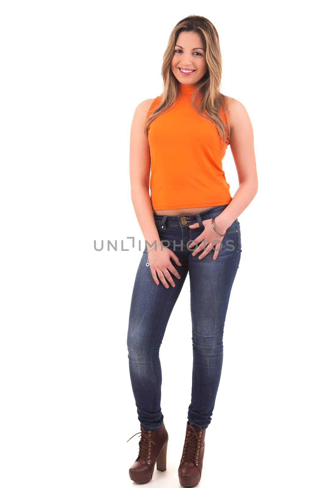 Young student woman posing over white background
