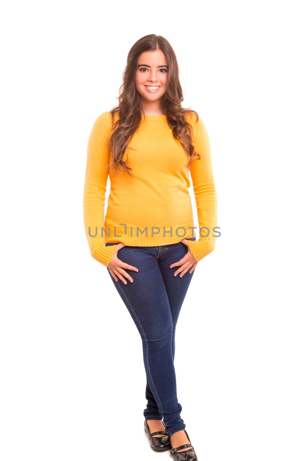 Young student woman posing over white background