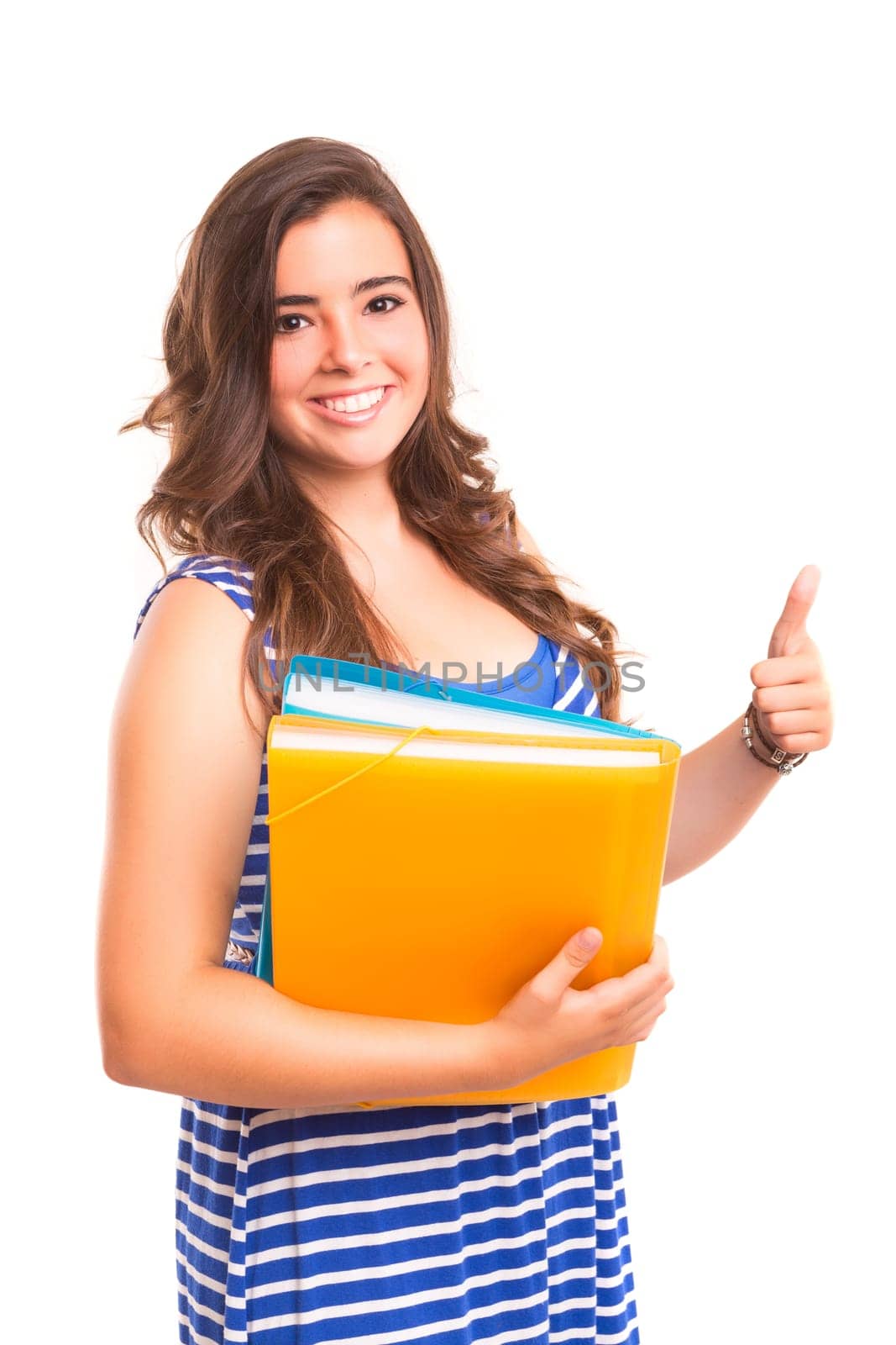 Young student woman posing over white background