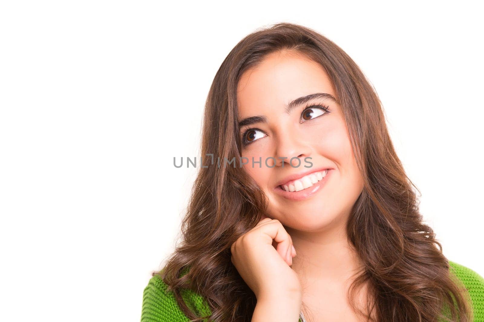 Young human having a brilliant idea, isolated over white background