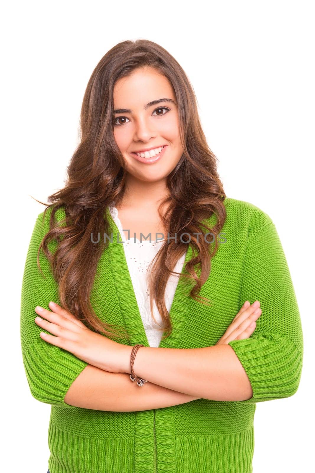 Young student woman posing over white background
