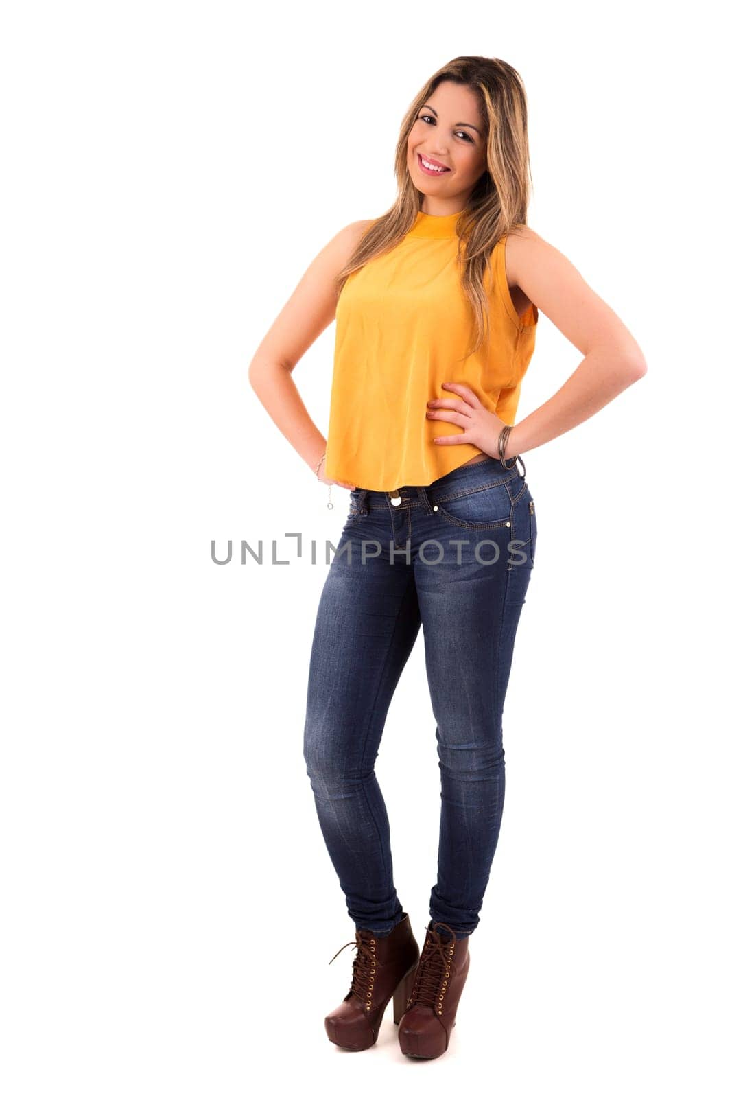 Young student woman posing over white background
