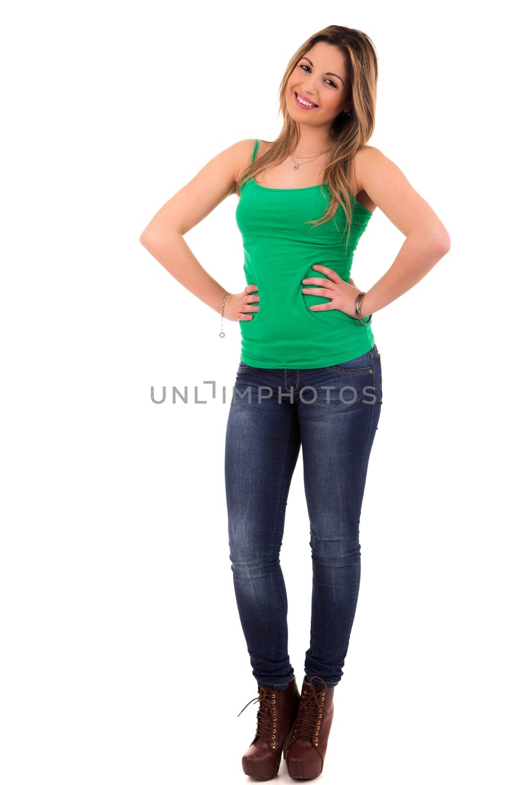 Young student woman posing over white background