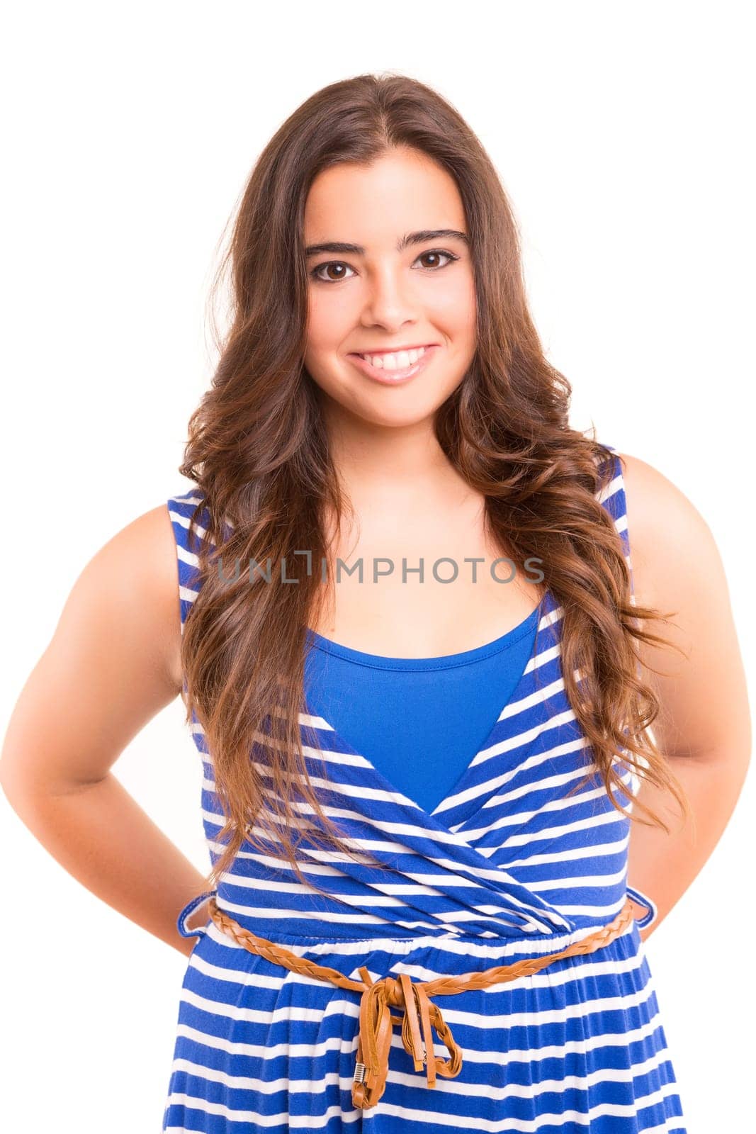 Young student woman posing over white background