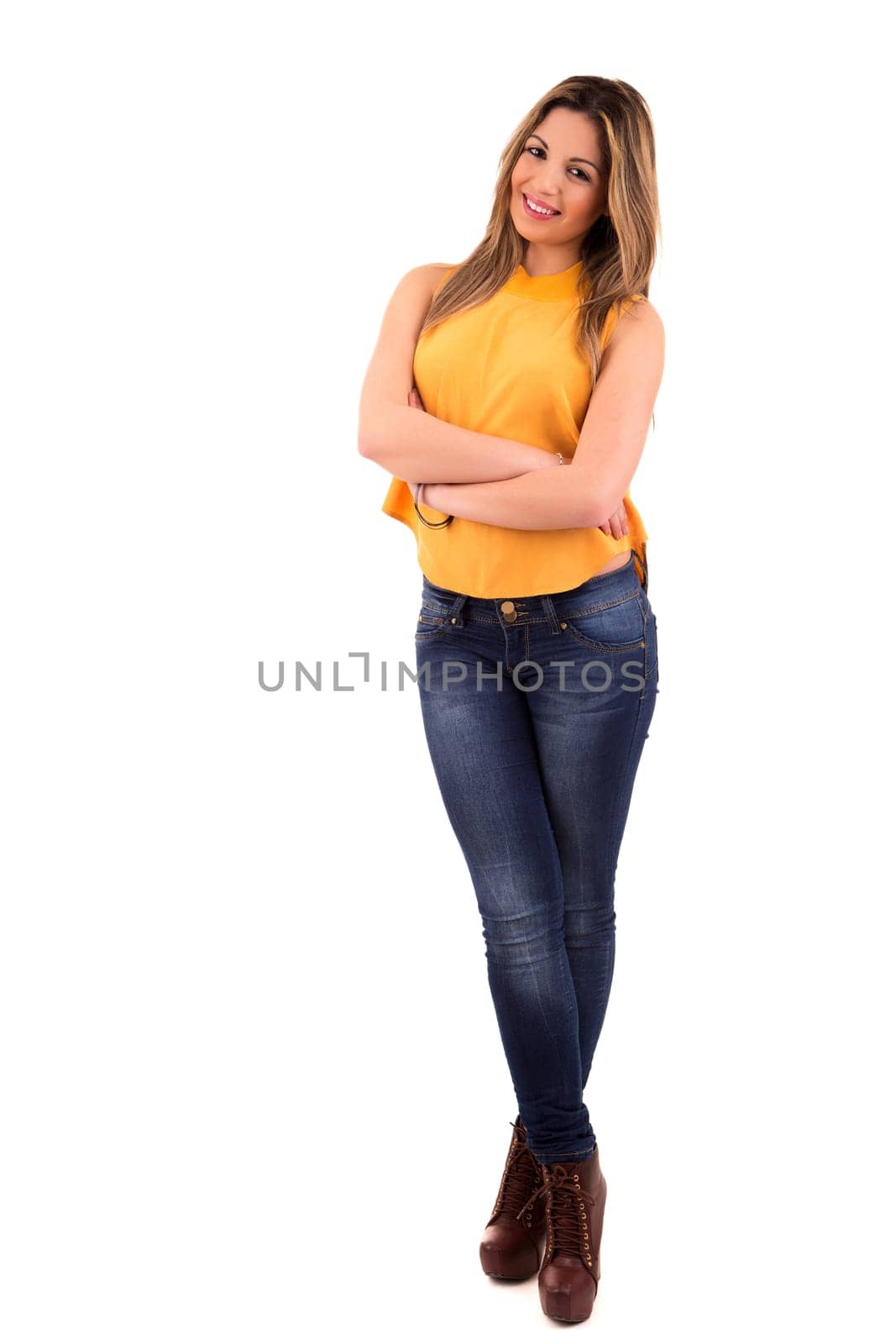 Young student woman posing over white background