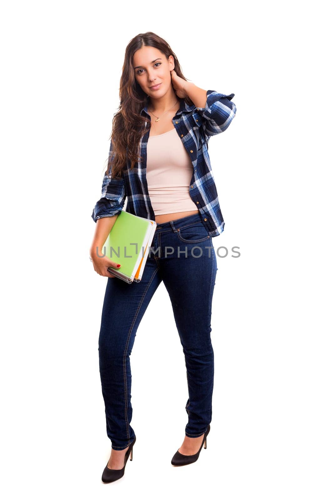 Young student posing over a white background