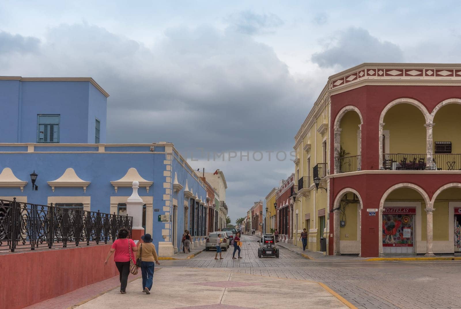 Pedestrians on the street in Campeche City Mexico