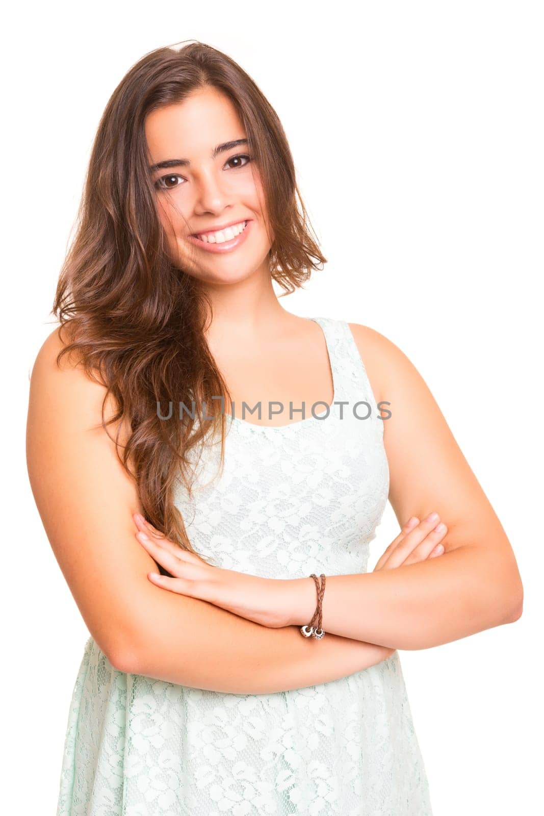 Young student woman posing over white background