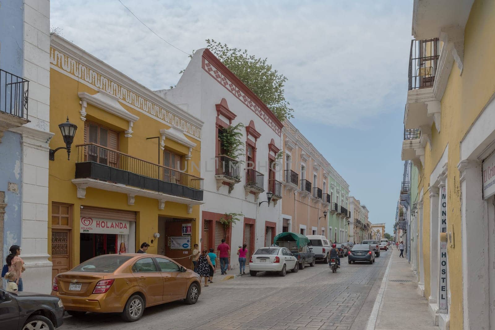 Pedestrians on the street in Campeche City Mexico