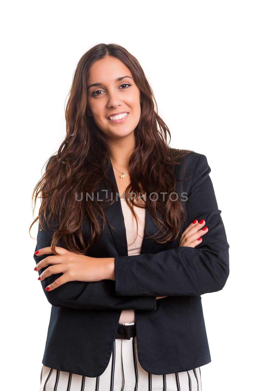 Beautiful young business woman posing isolated