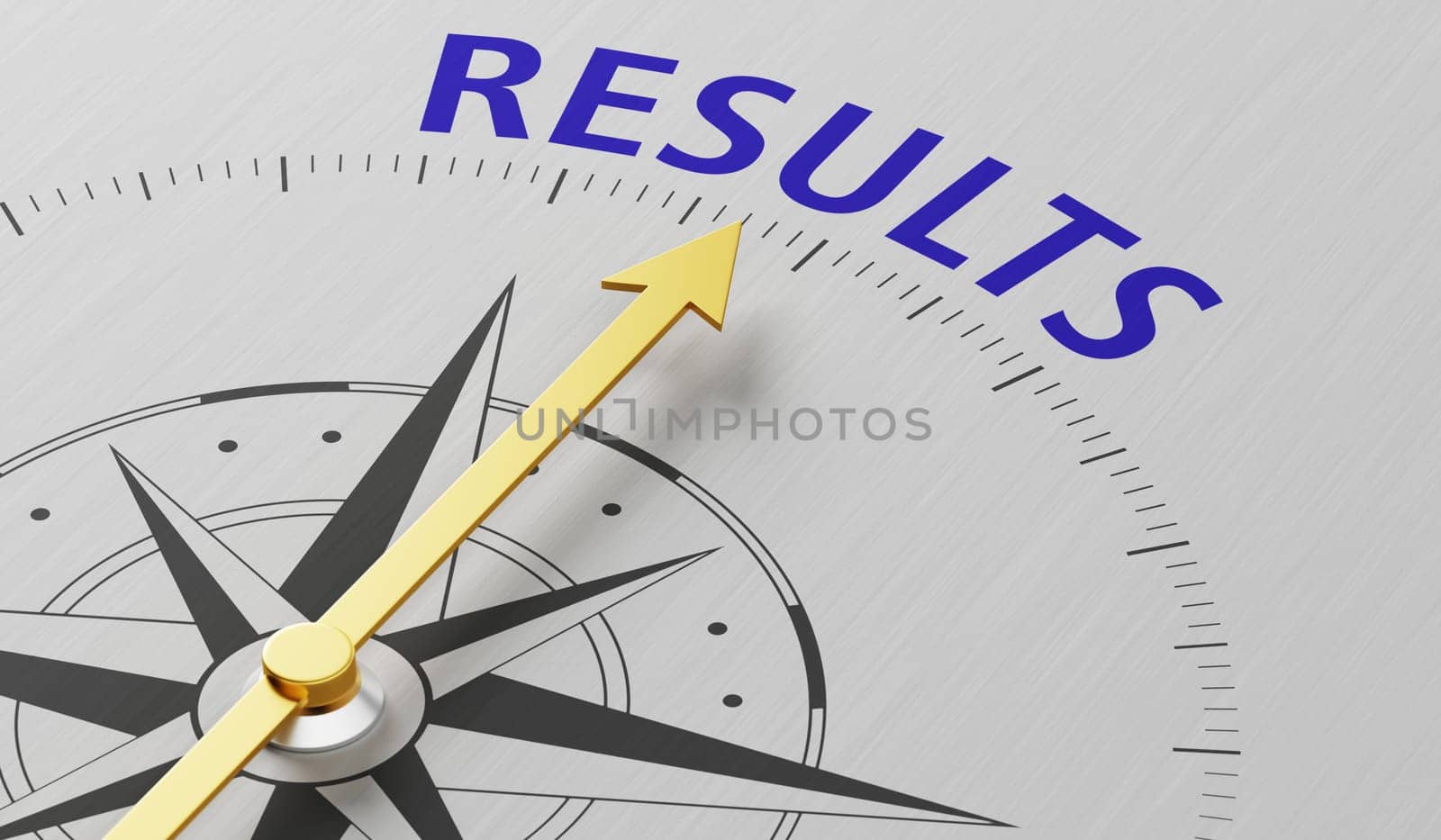 Compass needle pointing to the text Results- 3d render