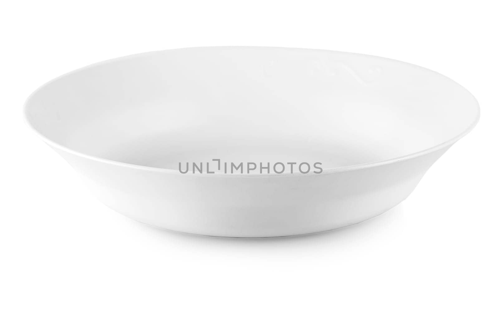 White plastic bowl isolated on white background. Soup cup with water inside