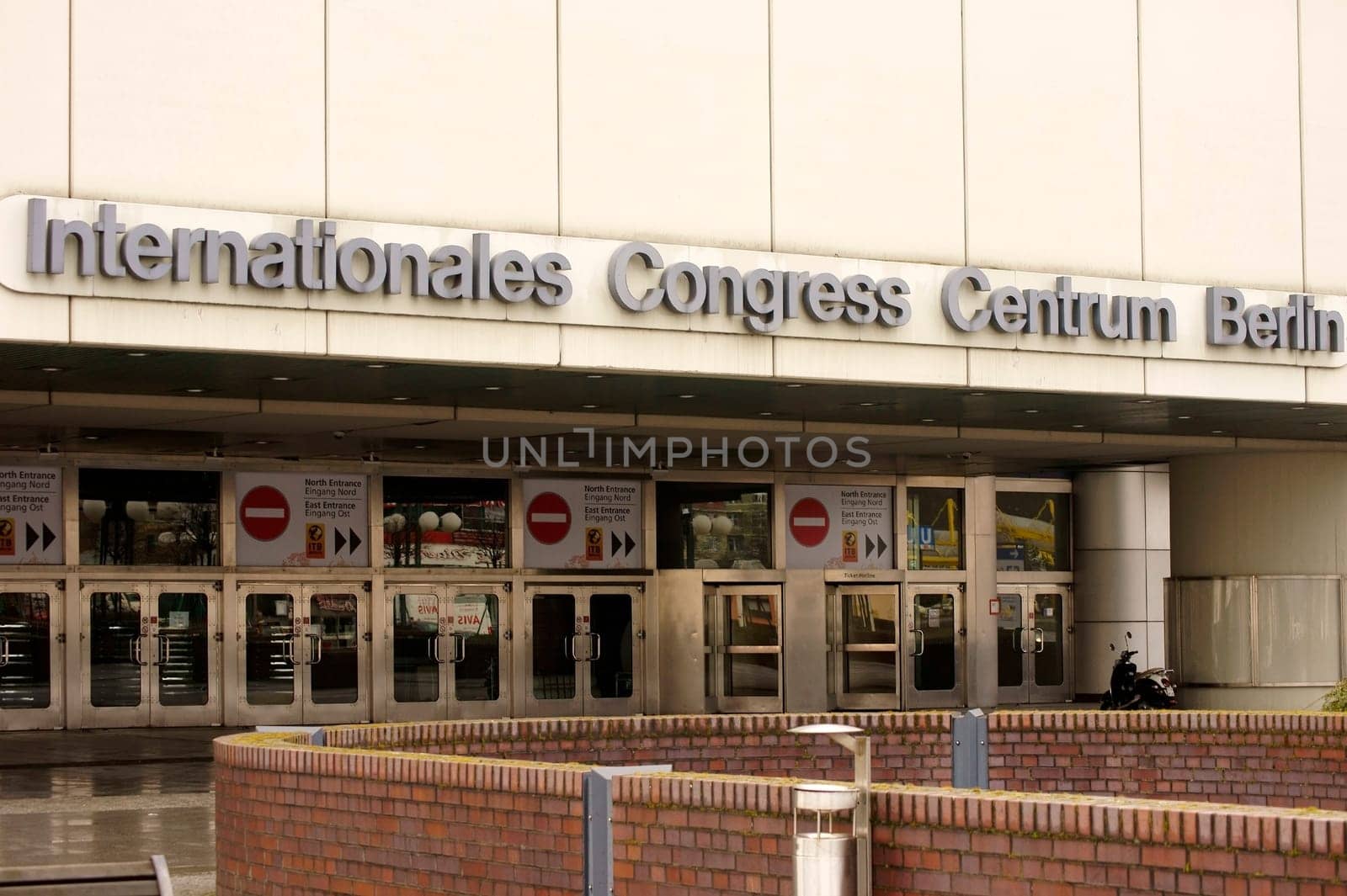 Berlin,Germany – March 01,2015: The metallic shiny entrance doors of the International Congress Centrum on March 1,2015 in Berlin.