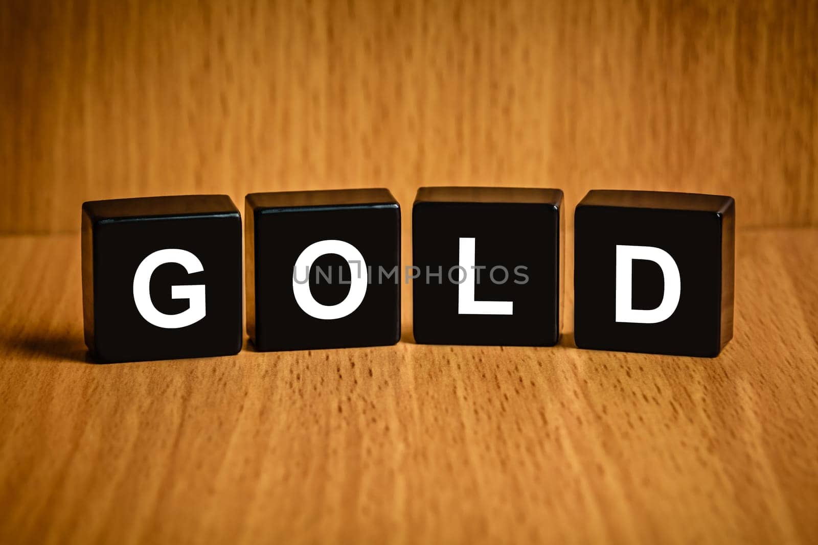 gold text on black block