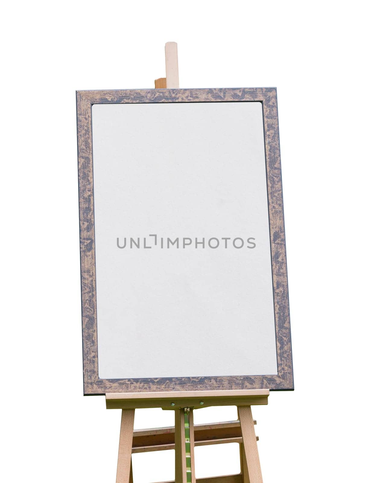 wooden easel with blank canvas isolated on white background