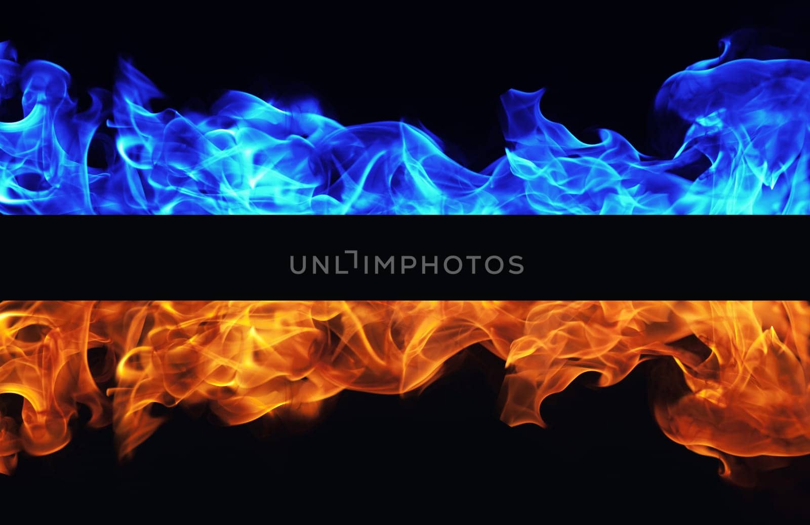 Blue and red fire on black background