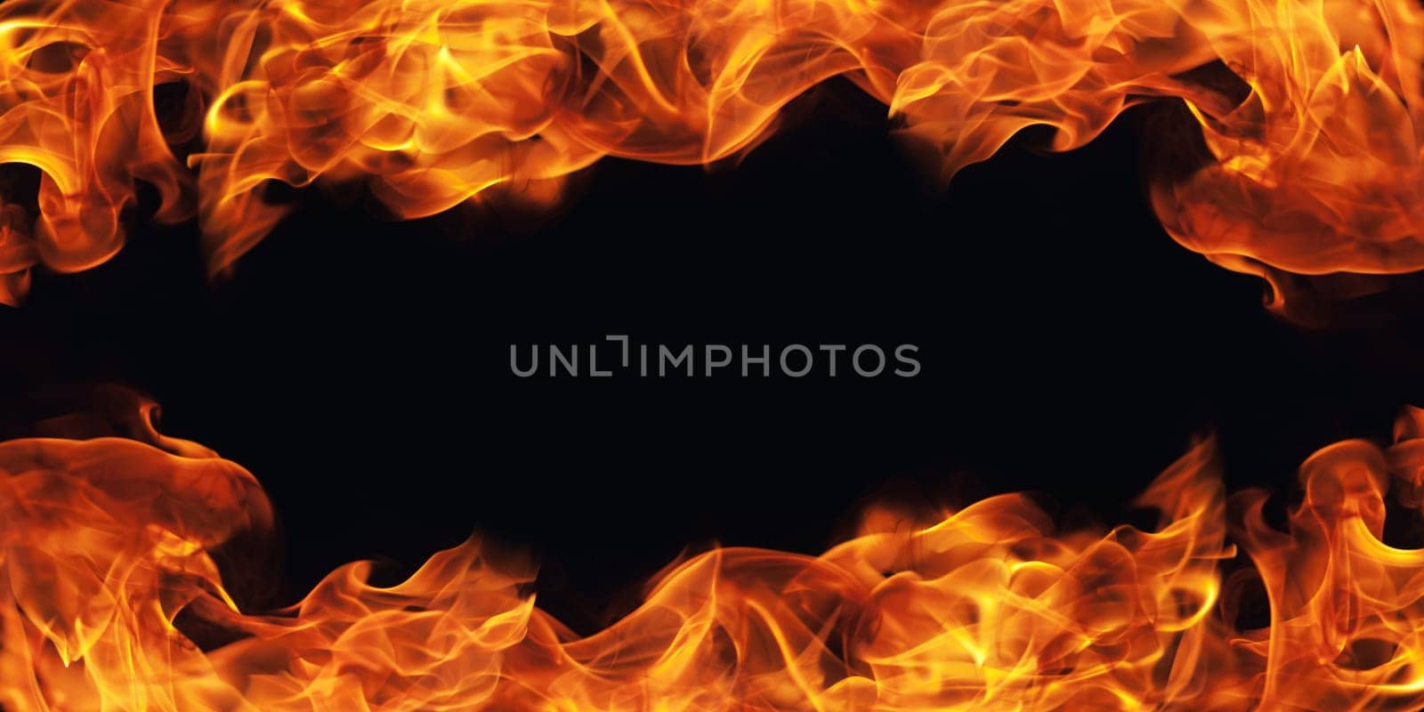 burning fire flame frame on black background