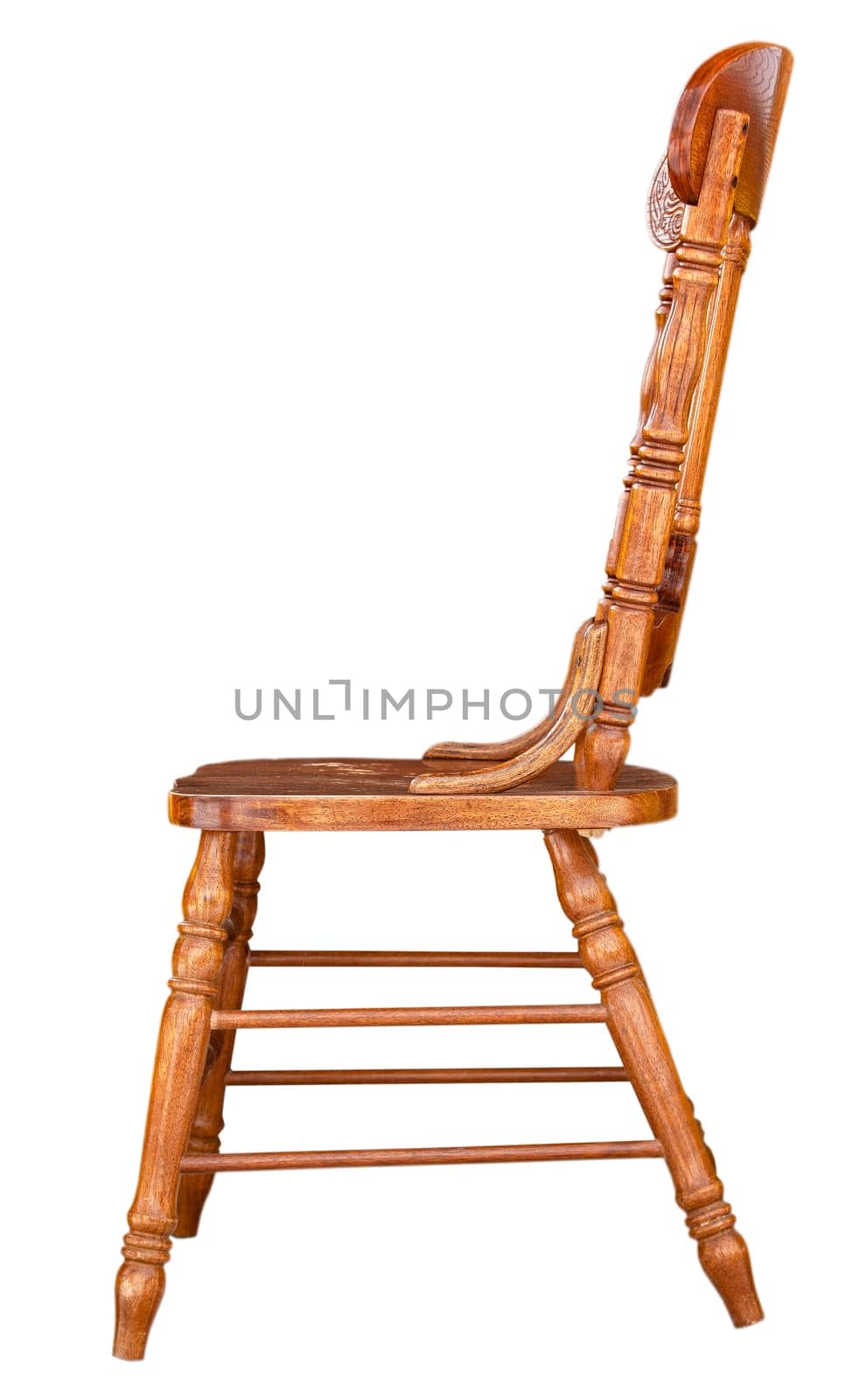 The antique wooden chair view isolated on white background
