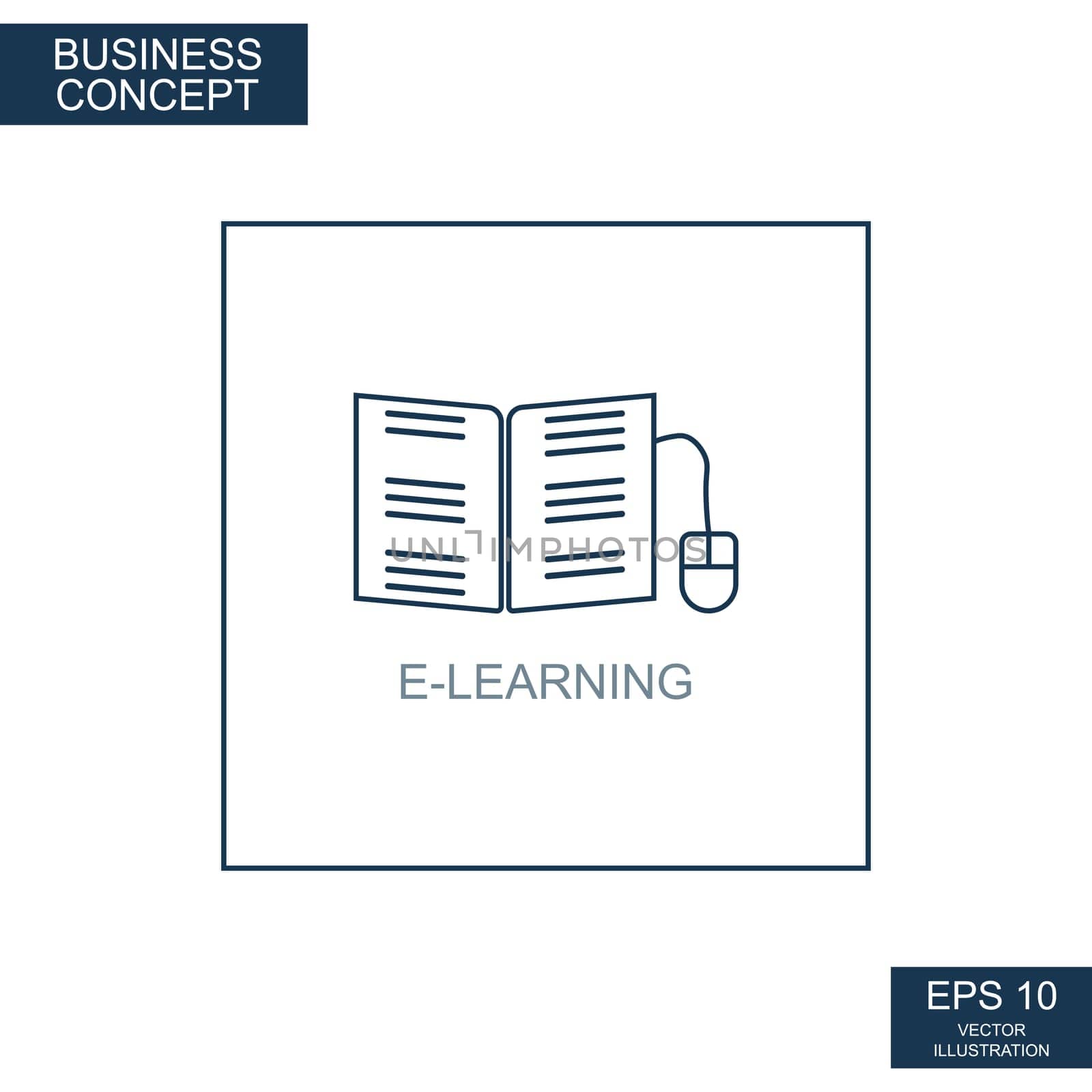 Business concept, web icon from thin lines. E-Learning - Vector illustration