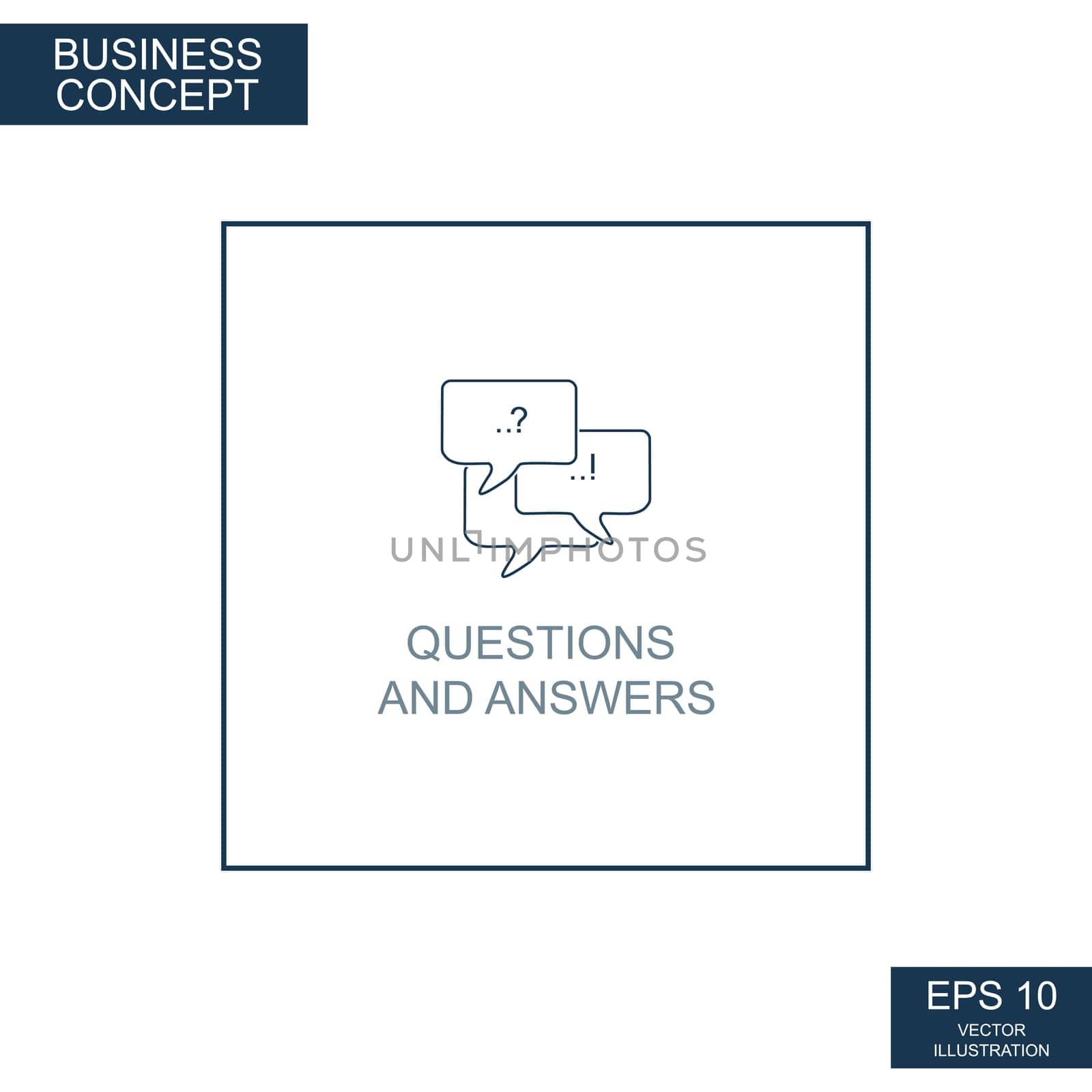 Business concept, web icon from thin lines. Questions and Answers - Vector illustration