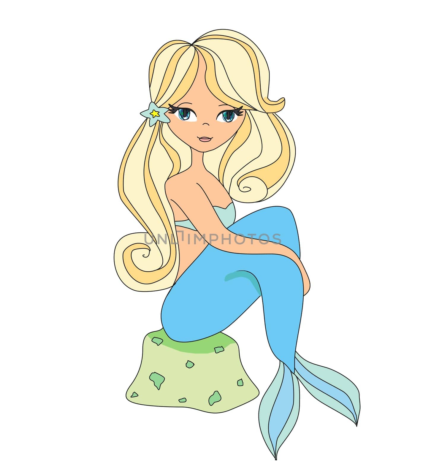 Beautiful mermaid - doodle isolated illustration