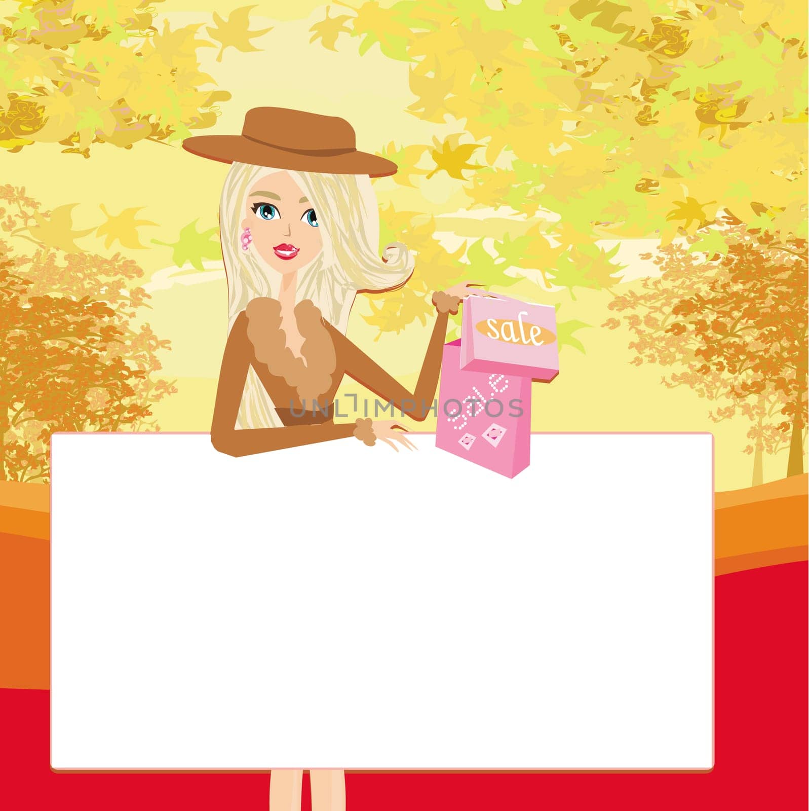 Fashion woman on Autumn Shopping - frame for your text