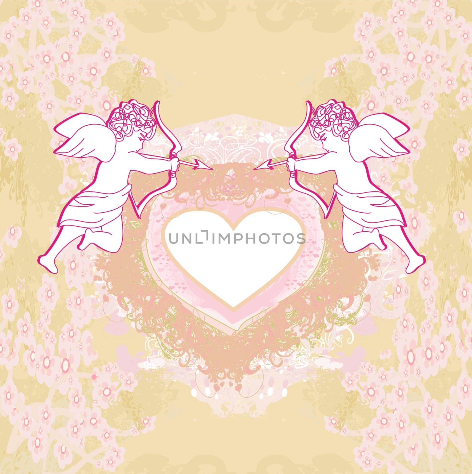 happy valentines day vintage card with cupids and vintage frame
