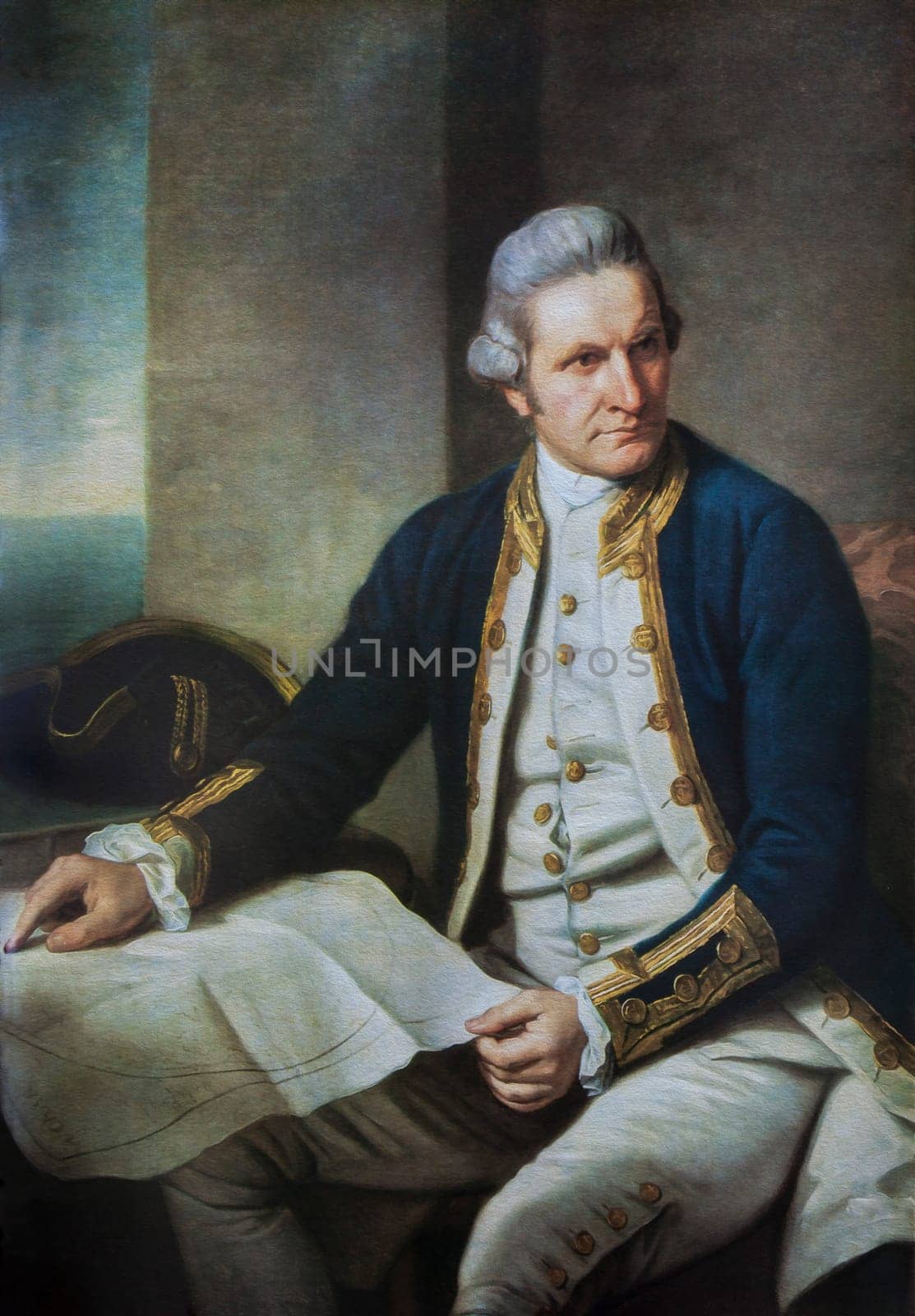 Captain James Cook Portrait, famous 18th Century british explorer. Painting by Nathaniel Dance in 1776. National Maritime Museum of Greenwich, UK
