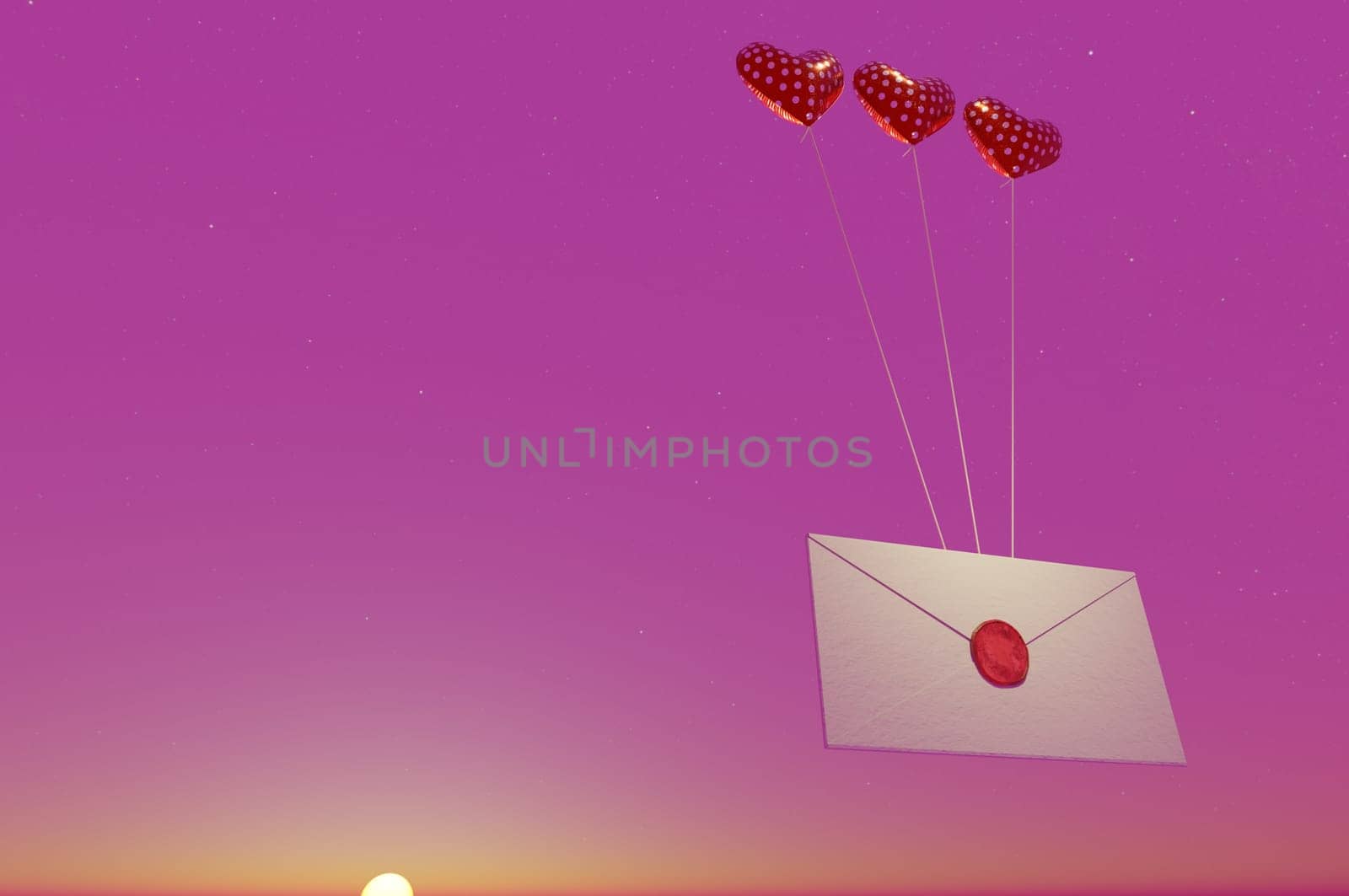 3D image , Heart-shaped balloon with mail icon