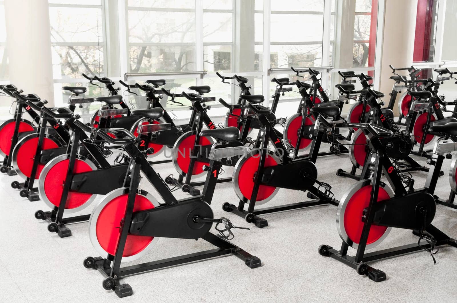 Exercise bikes in a gym