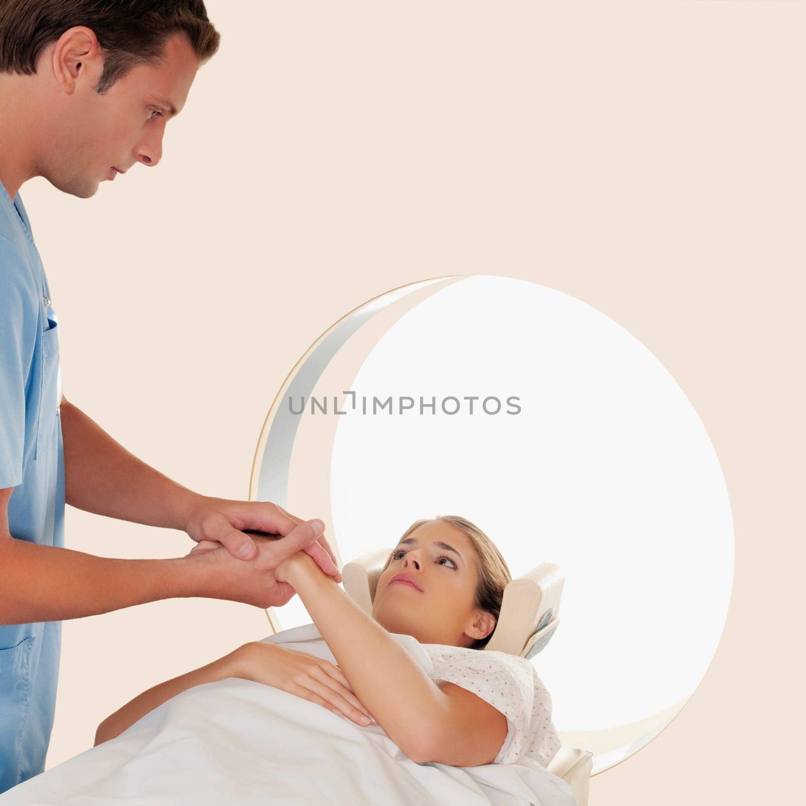 Doctor consoling a patient before an MRI scan
