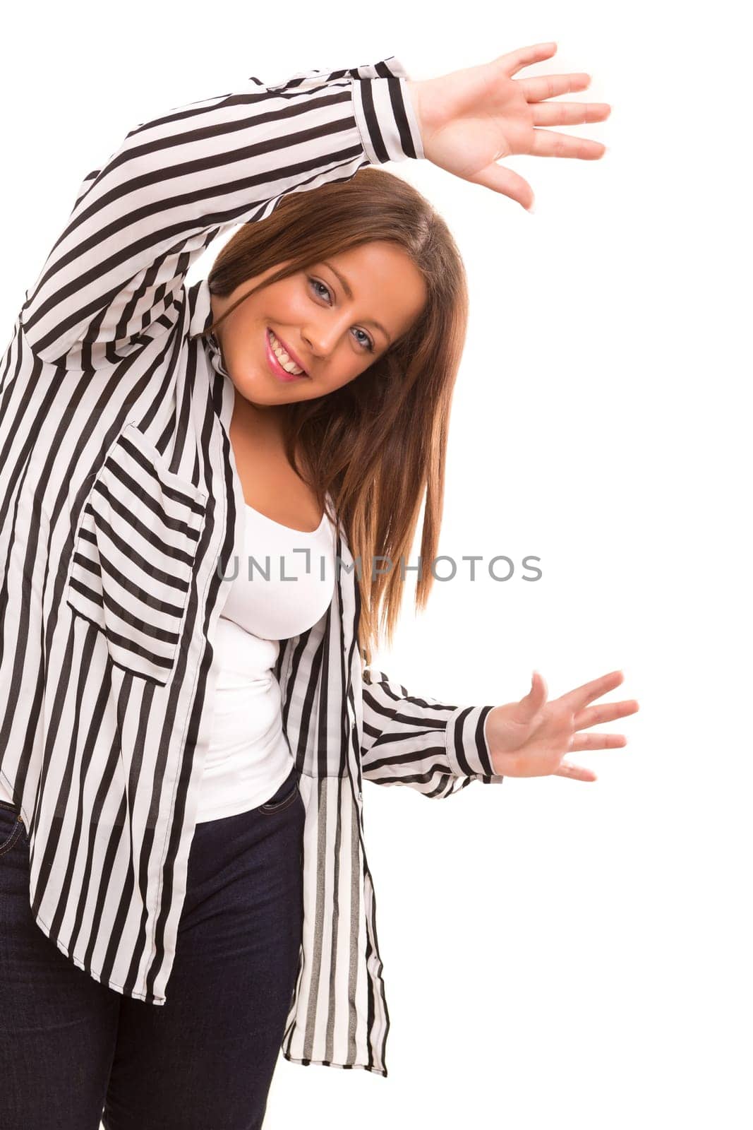 A Happy Large business woman - isolated over white background