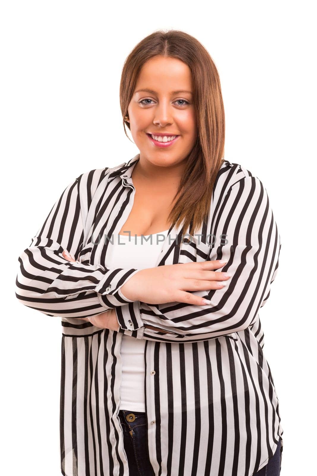 A Happy Large business woman - isolated over white background