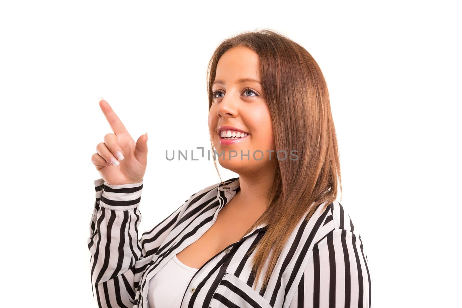 Happy large woman having a great idea