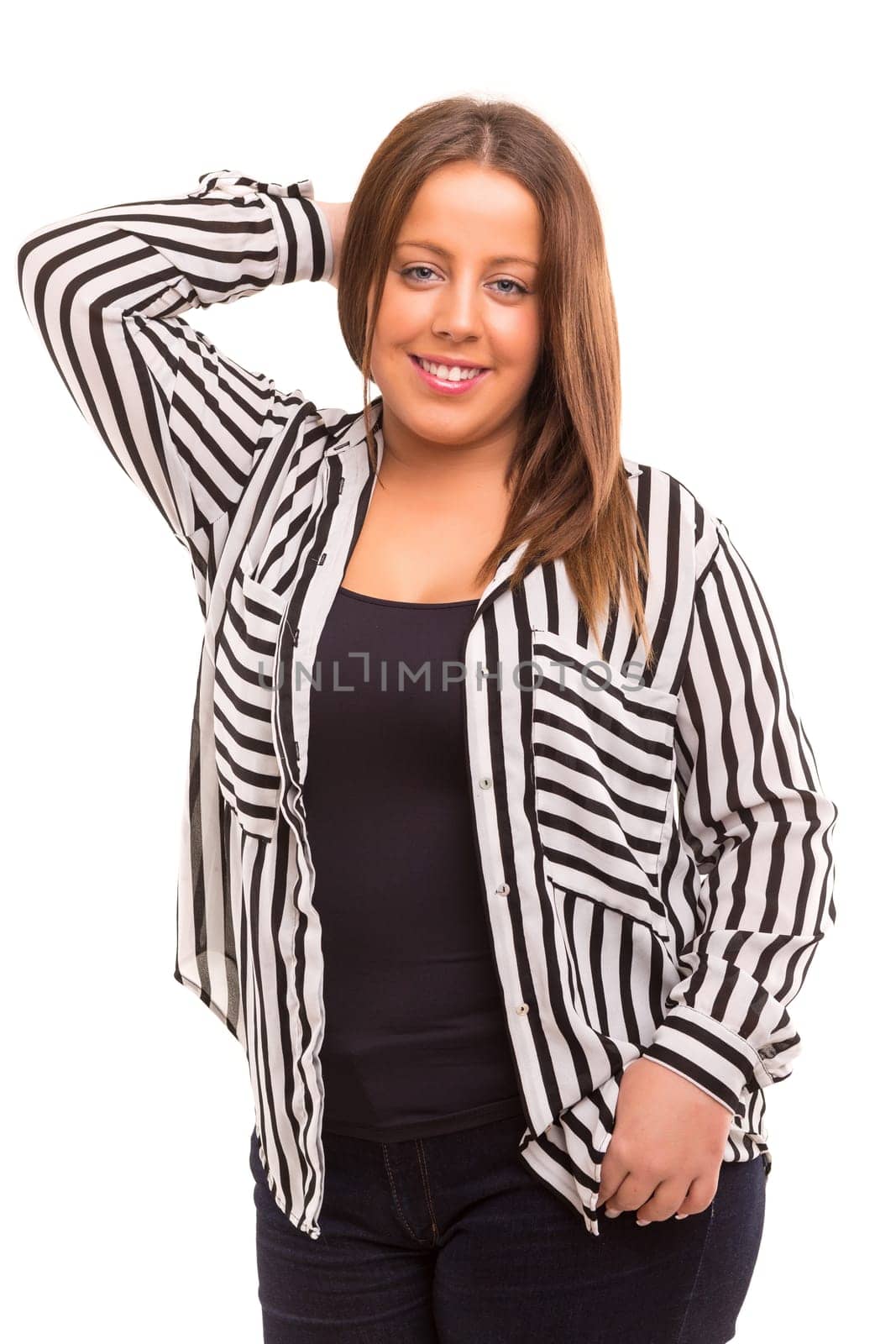 A Happy Large business woman - isolated over white background