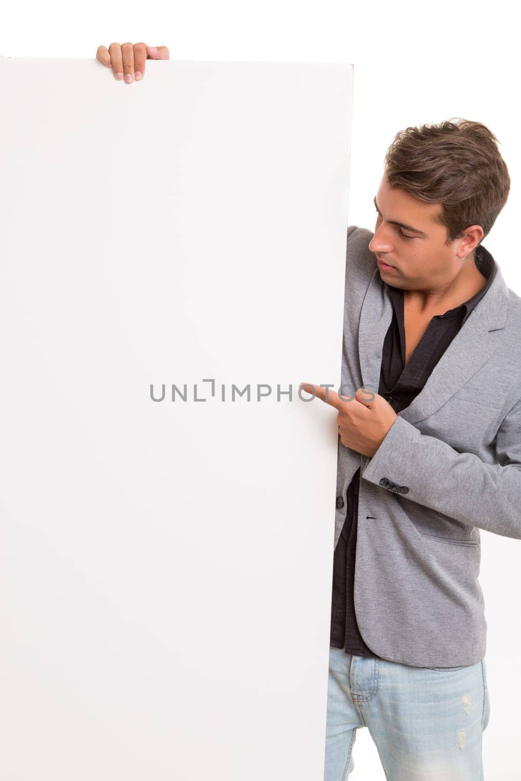 Handsome business man presenting your product