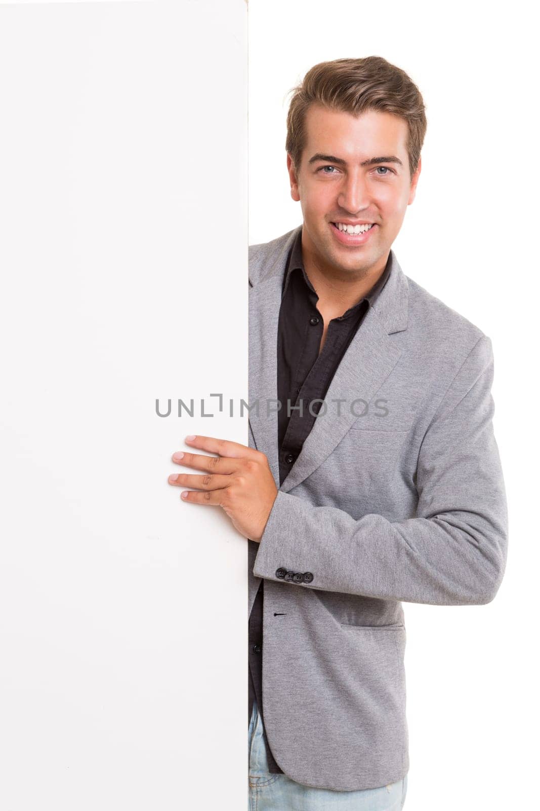 Handsome business man presenting your product