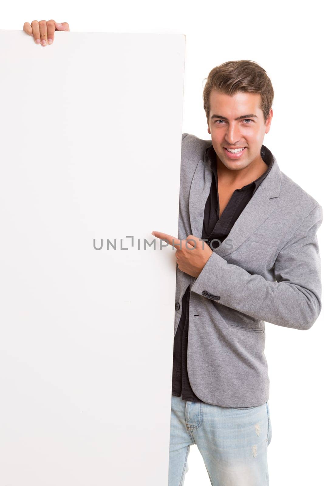 Handsome business man presenting your product
