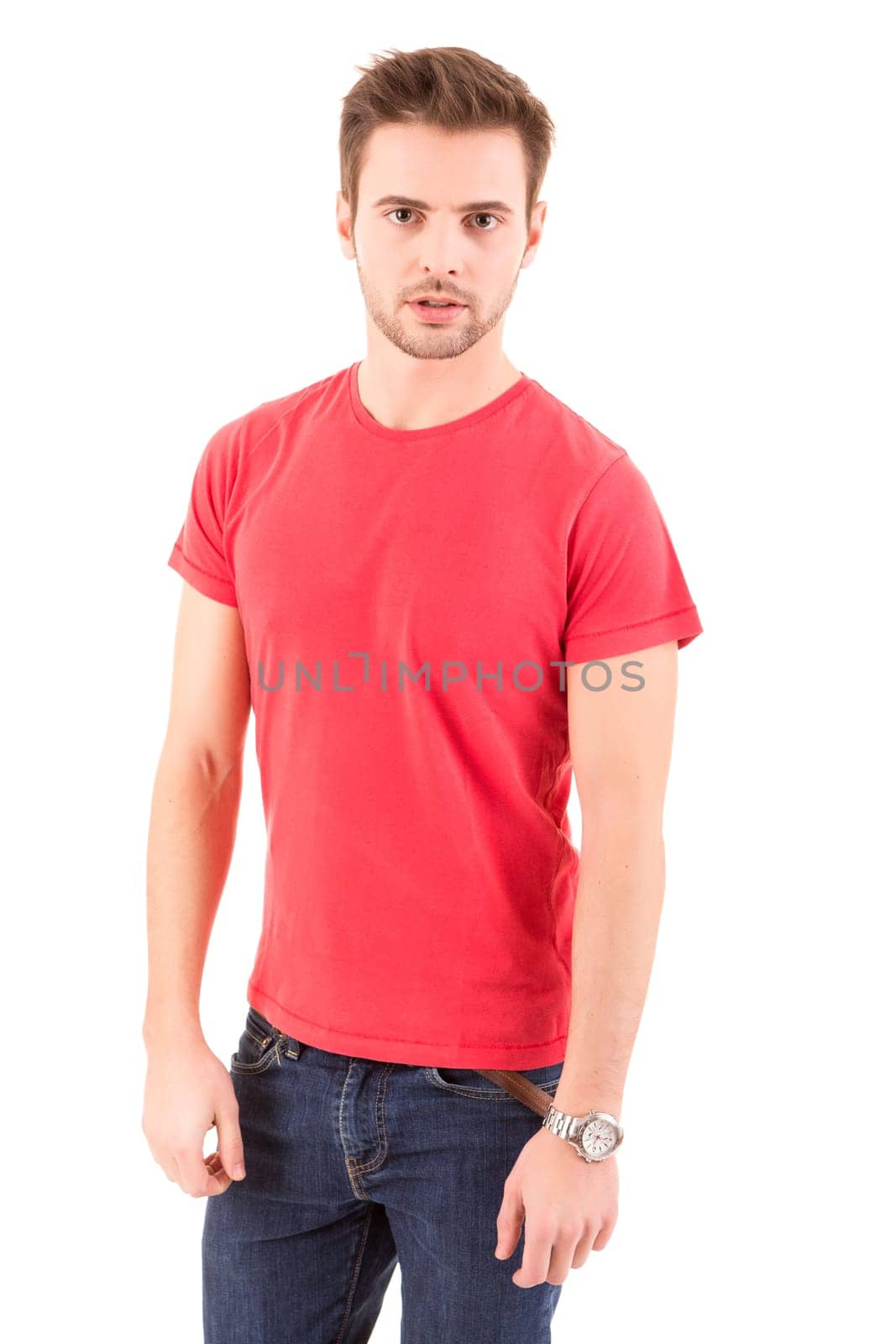 Studio picture of a young and handsome man posing isolated