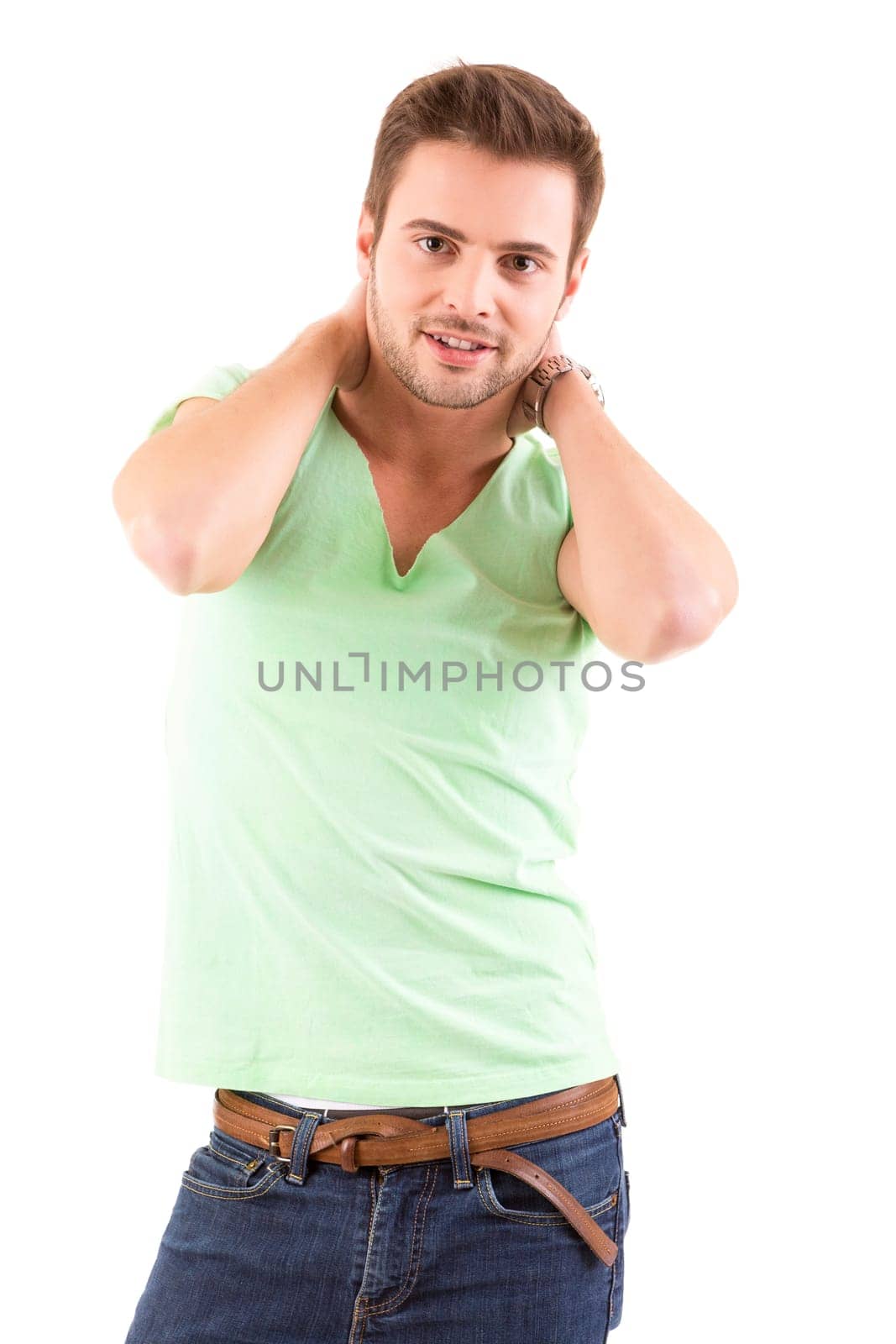 Studio picture of a young and handsome man posing isolated