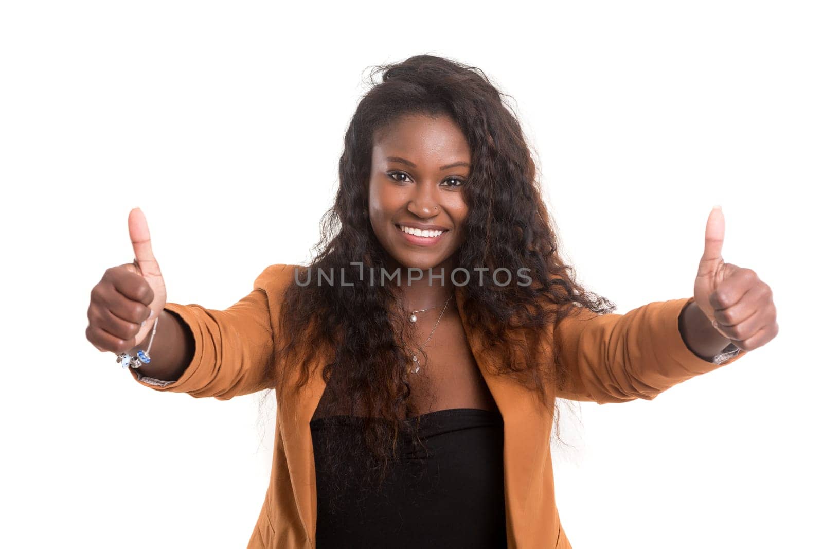 Beautiful young woman signaling ok, isolated over white