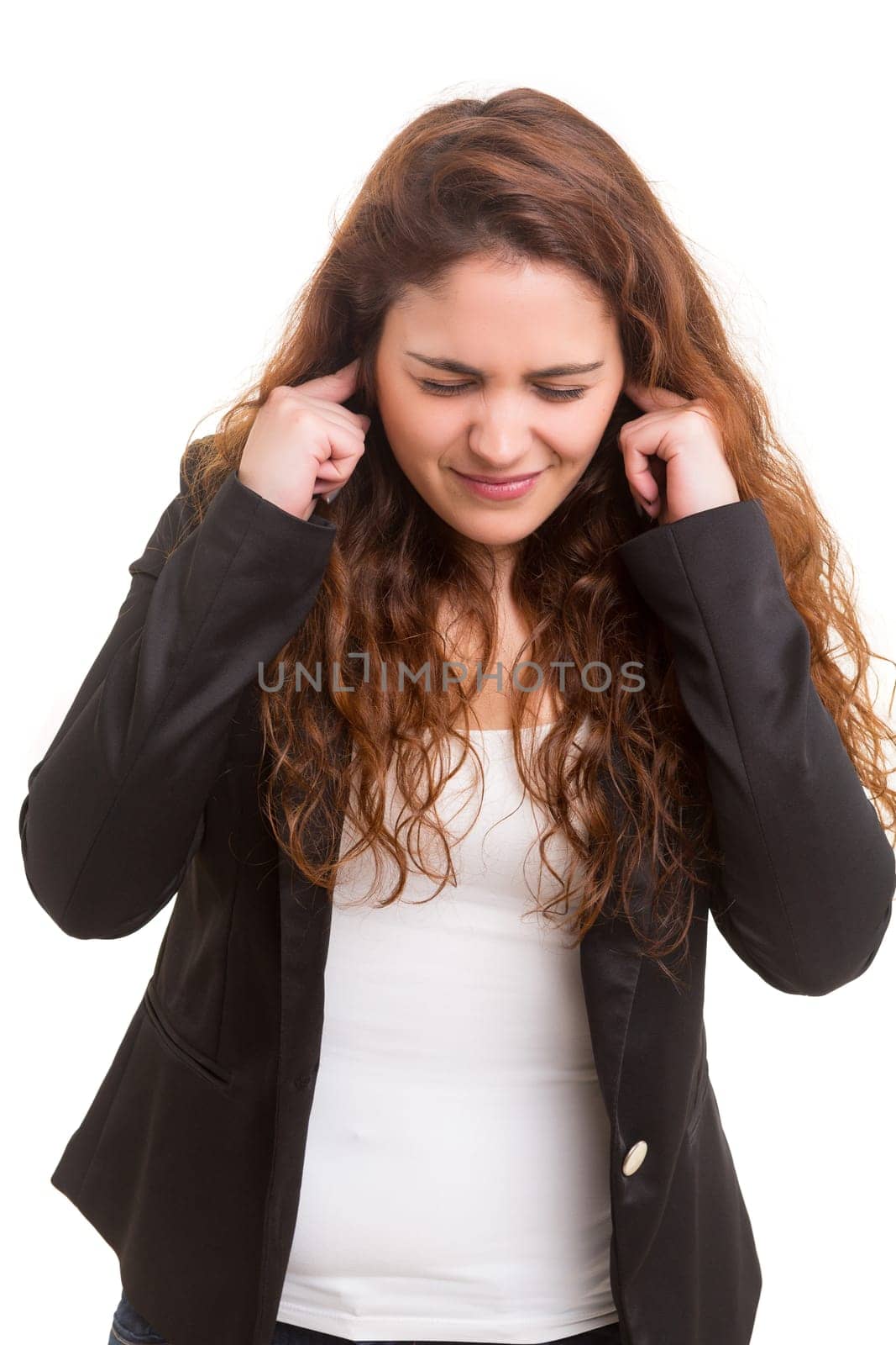 Young student tired of studying for the final exams, isolated over a white background