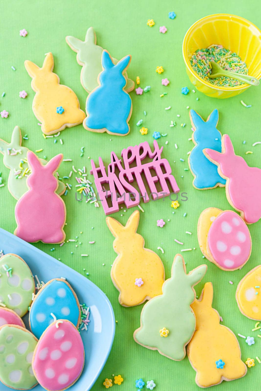 Cute sugar cookies in shape of bunnies for Easter