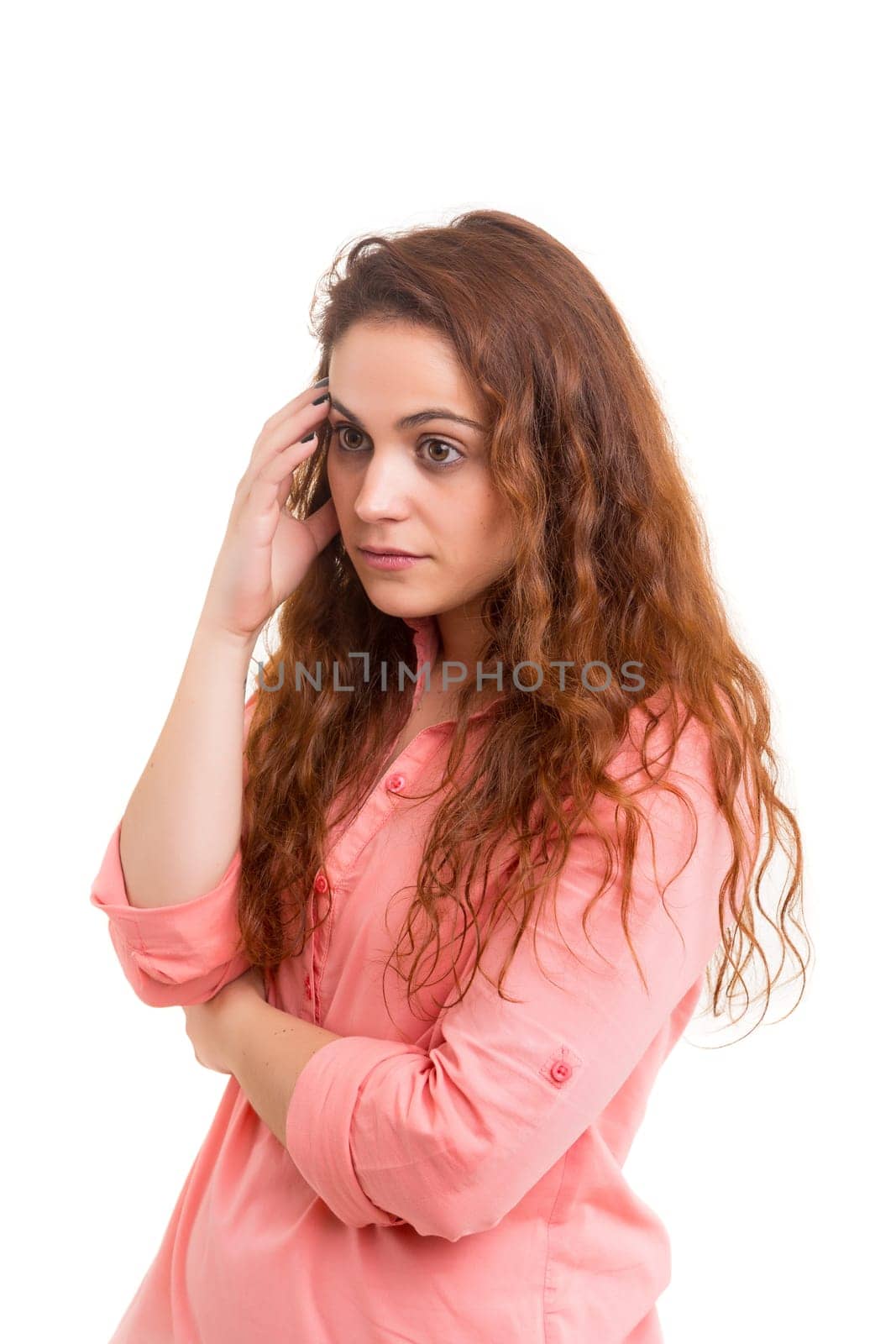 Young student tired of studying for the final exams, isolated over a white background