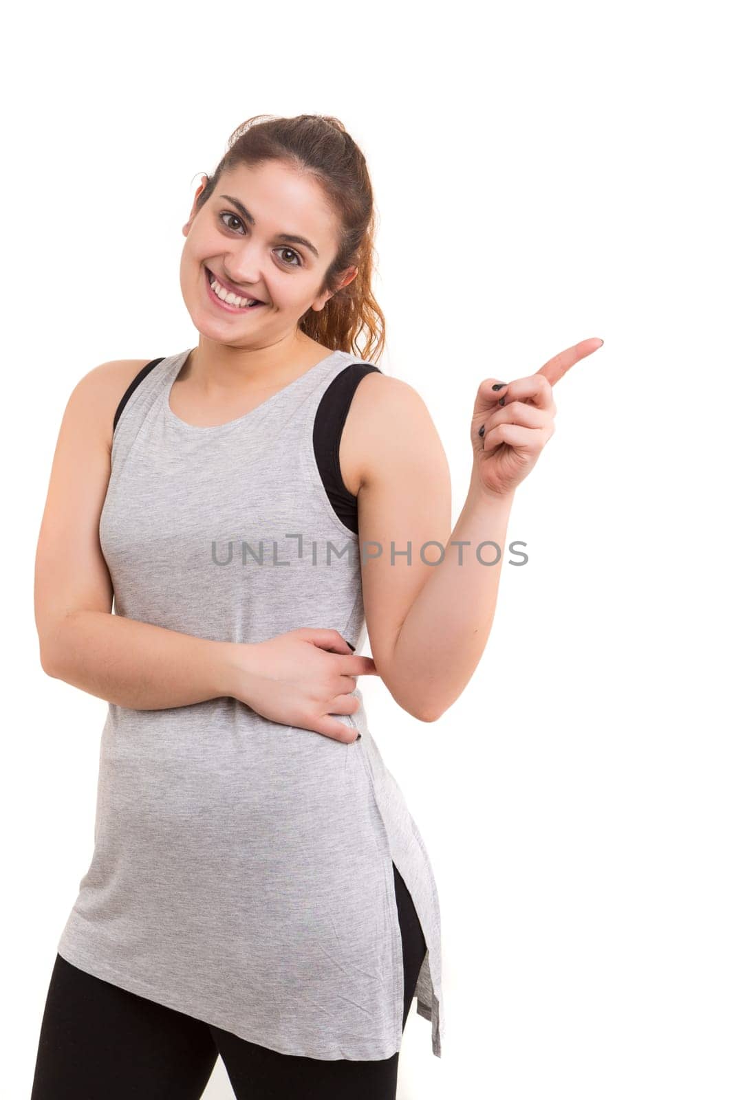 Fitness concept - A beautiful large woman presenting your product
