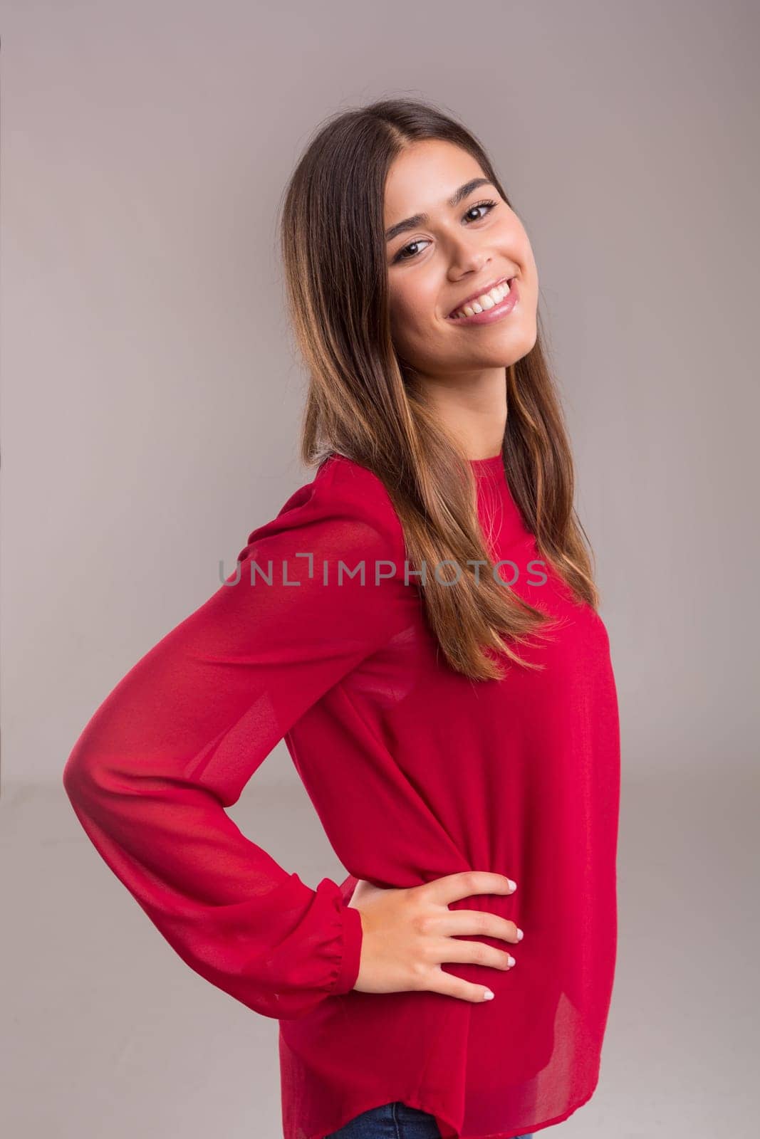 Studio shot of a beautiful young casual woman