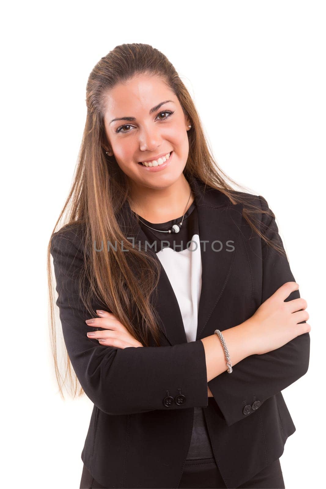 Young beautiful business woman posing isolated