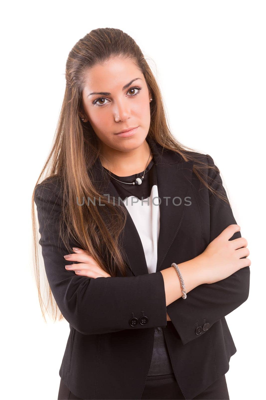 Young beautiful business woman posing isolated